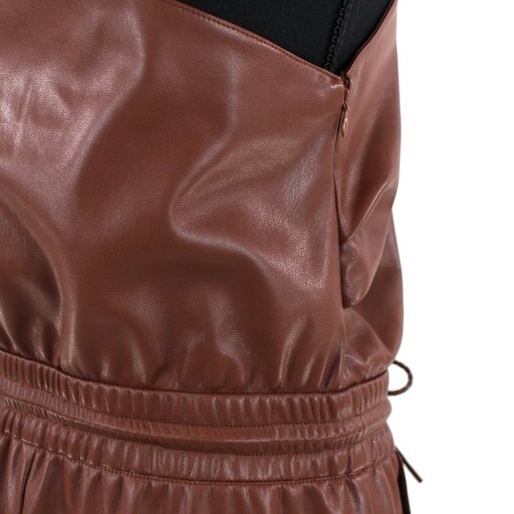 Mother Landside Hover Brown Faux Leather One Shoulder Belted Straight Jumpsuit S - Picture 7 of 9